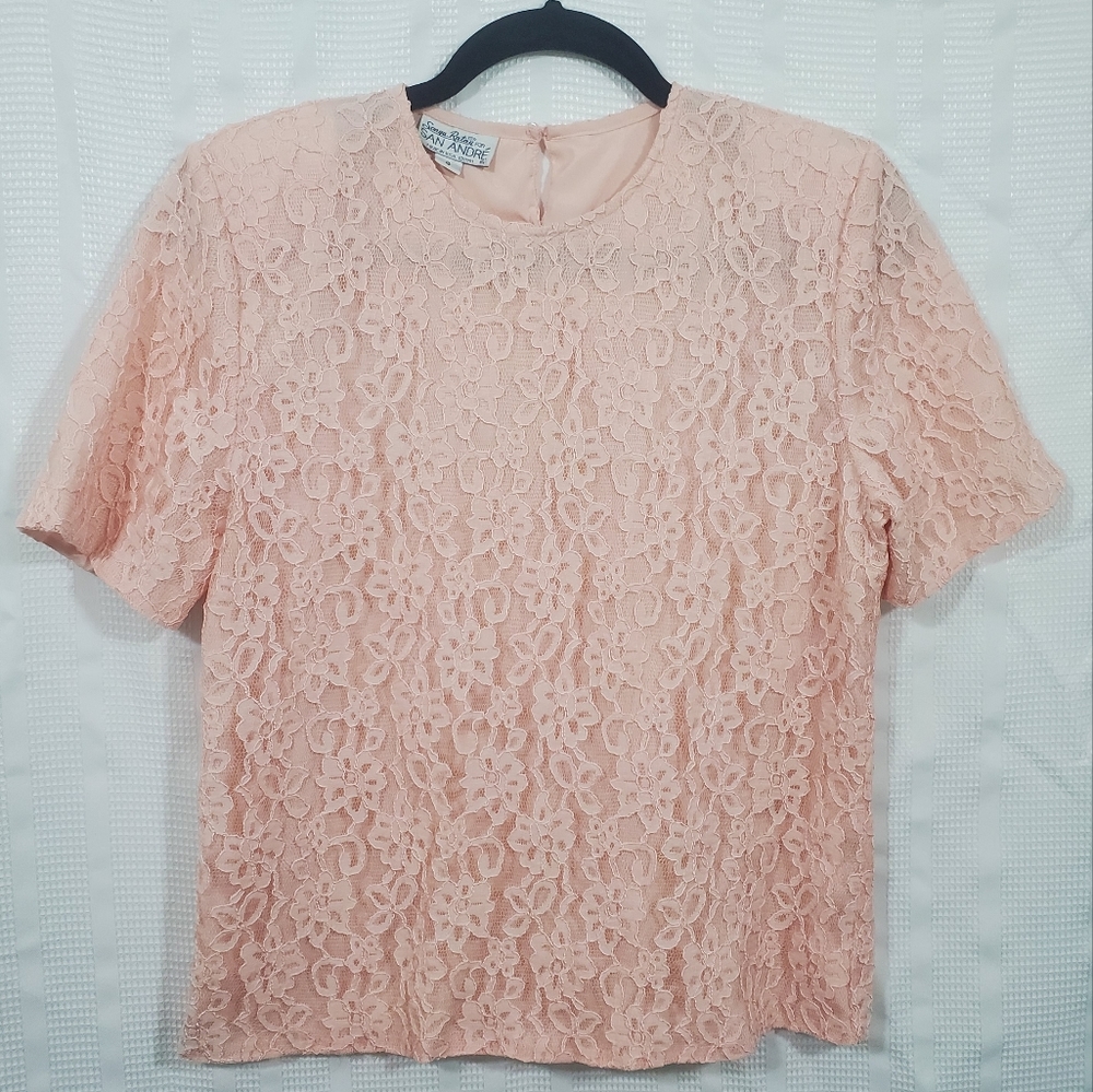 VINTAGE SONYA RATAY FOR SAN ANDRE 1991 Lace Blouse Blush Pink Size 6